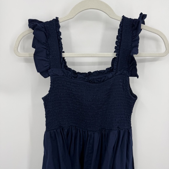 Petite Plume Navy blue Twill Margaux Dress in 100% cotton ruffle sleeves sz S - Picture 3 of 13